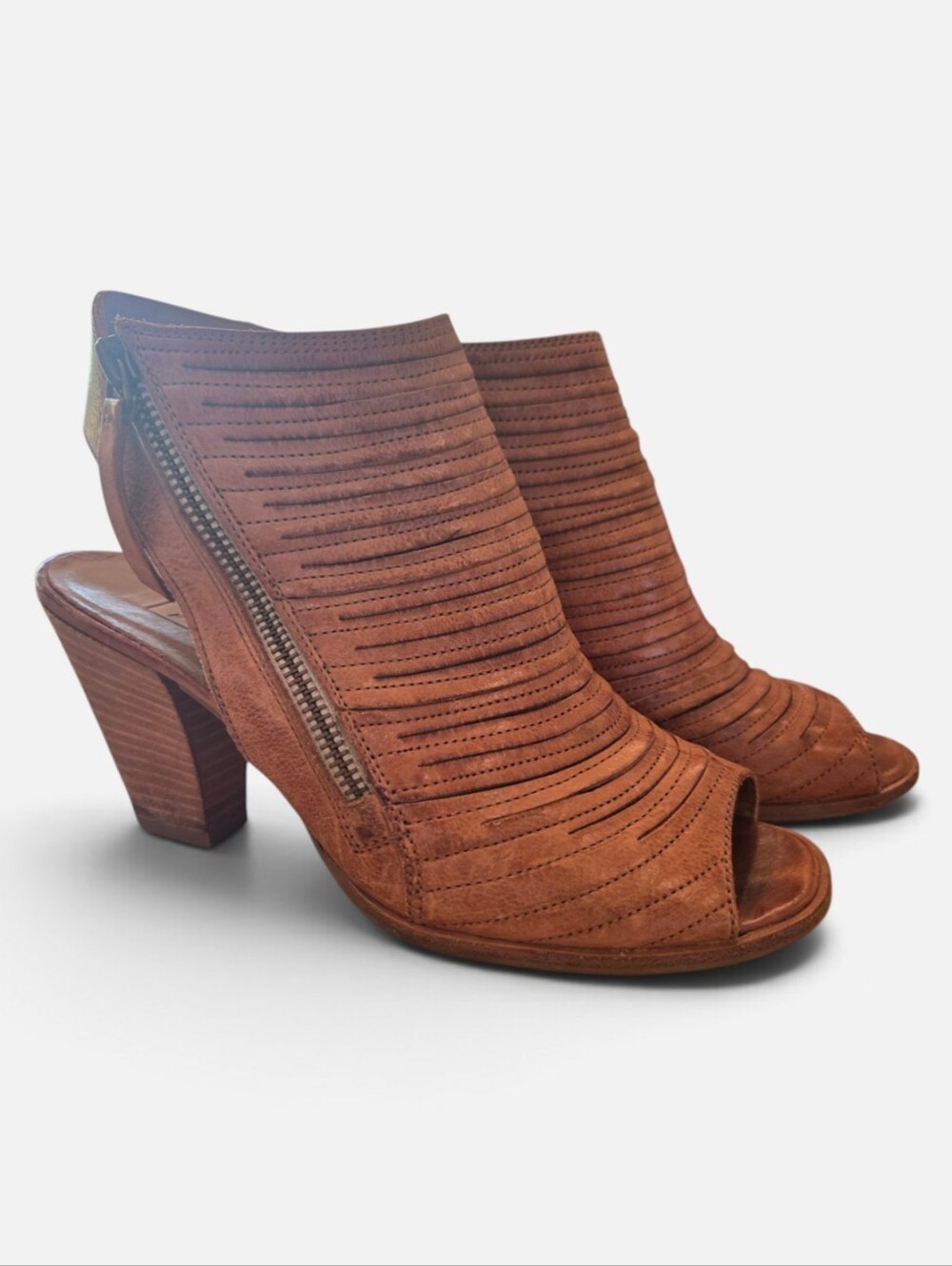 Paul Green Leather Peep Toe Slingback Booties Size 7 Lagenlook Western